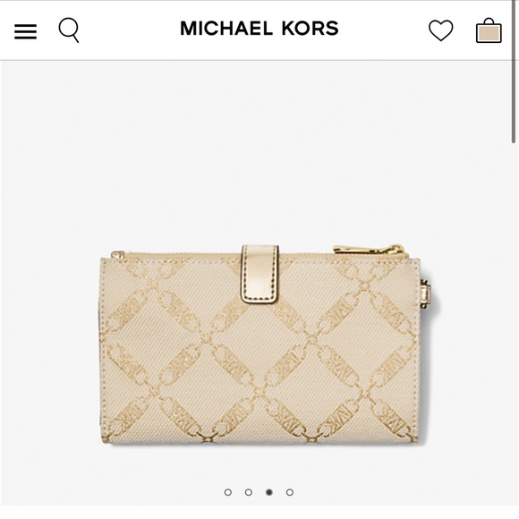 Michael Kors Pale Gold Adele Metallic Empire Logo Jacquard Smartphone Wallet - Picture 4 of 5